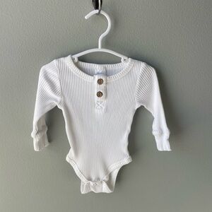 Little One Shop White Henley Ribbed Long Sleeve Bodysuit